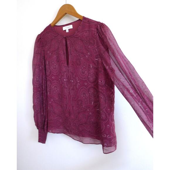 INTERMIX Kiera Silk Paisley Print Blouson Sleeve Keyhole Blouse Top L $228 - Picture 5 of 14